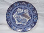 Régi kék arany porcelán pávás dísztányér 21cm