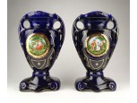 Régi kobaltkék Altwien porcelán urnaváza pár