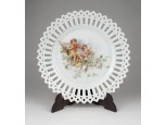 Antik puttó díszes áttört szélű porcelán dísztányér 16.5 cm