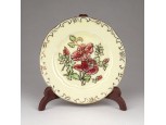 Vajszínű Zsolnay porcelán virágos tányérka 8.5 cm