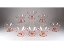 Régi art deco különleges fújt üveg rózsaszín koktélos pohár készlet 8 darab