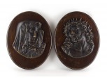Régi bronz relief pár Jézus - Mária fali dísz pár 23 x 18 cm