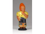 Régi menyecske virággal Szécsi kerámia figura 9.5 cm