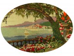 Régi hatalmas gobelin mediterrán tájkép 80 x 105 cm