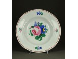 Antik vastagfalú jelzett rózsás kézifestett porcelán falitál dísztál 24.3 cm