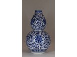 Jingdezhen jelzett kék fehér tök formájú porcelán váza 29.5 cm
