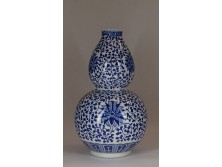 Jingdezhen jelzett kék fehér tök formájú porcelán váza 29.5 cm