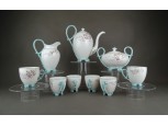 Antik virágmintás 6 személyes porcelán teáskészlet 19. sz. vége