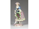 Antik francia kalapos virágárus nő porcelán figura 12 cm