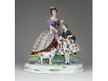 Antik jelzett Sevres porcelán hölgy báránnyal