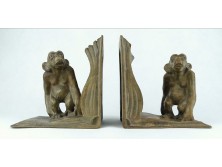 Bedő art deco kerámia majmos könyvtámasz pár 1930-as évekből