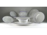 Régi apró kék virágdíszes Herendi porcelán étkészlet 13 darab