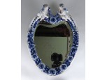 Antik szív alakú Sitzendorf porcelán keretes puttós tükör ~1850