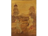 Régi festett századeleji intarziakép arany keretben 54.5 x 41.5 cm