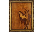 Régi gyönyörű szecessziós madonna intarziakép keretben 29.5 x 23.5 cm