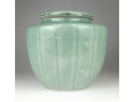 Régi halványzöld mázas fedeles porcelán teatároló gyömbértartó
