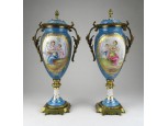 Antik réz veretes francia Serves porcelán urnaváza pár 30.5 cm