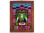 Antik erdélyi üveg ikon Krisztus a kereszten két anyal ábrázolással 46 x 37 cm