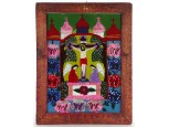 Antik erdélyi üveg ikon Krisztus a kereszten két anyallal ábrázolva 47 x 37 cm