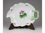 Virág mintás Herendi levél alakú porcelán tálka 15 cm