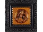 Keretezett Jézus portré fafaragás 25.5 x 25.5 cm