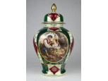Régi Victoria porcelán urnaváza allegorikus jelenettel 27 cm