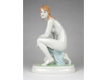 Zsolnay porcelán térdelő akt szobor 22.5 cm