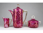 Régi rózsaszín Karlsbad porcelán kávéskészlet