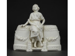 Antik női alakos biszkvit porcelán dísztárgy 13 cm
