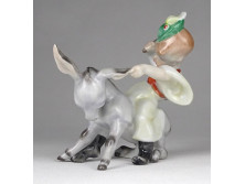 Herendi porcelán mesefigura kisfiú szamárral