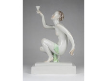 Régi hibátlan Herendi porcelán térdelő olimpikon 23 cm