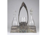 Antik jelzett csiszolt üvegbetétes ezüstözött art deco WMF asztali olaj kínáló 24 cm
