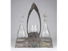 Antik jelzett csiszolt üvegbetétes ezüstözött art deco WMF asztali olaj kínáló 24 cm