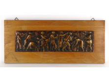 Kubisch János jelzett képcsarnokos szőlőszüret bronz relief 21 x 49 cm