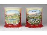 Antik poprádi-tó feliratos különleges porcelán képes aljú csésze bögre pár felvidék