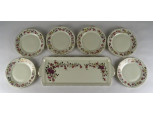 Virág mintás vajszínű Zsolnay porcelán süteményes készlet