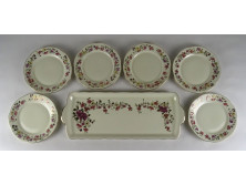 Virág mintás vajszínű Zsolnay porcelán süteményes készlet