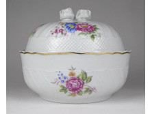 Hatalmas Hollóházi porcelán rózsás bonbonier 17 cm