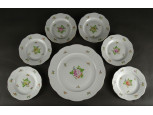 Hibátlan rózsacsokros Herendi porcelán süteményes készlet