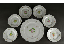 Hibátlan rózsacsokros Herendi porcelán süteményes készlet
