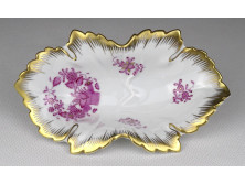 Lila indiai kosár mintás levél alakú Herendi porcelán hamutál