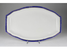 Antik nagyméretű kék és arany szegélyes porcelán húsos tál pecsenyetál 41 cm