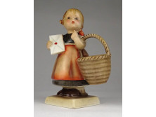 Régi Hummel leveles kosaras porcelán kislány 13.7 cm