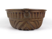 Antik nagyméretű ónozott vörösréz sütemény készítő forma kuglóf sütő forma 12 x 25.5 cm