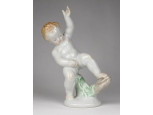 Régi Herendi porcelán pisilő fiú figura 18 cm