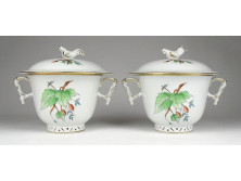 Hibátlan hecsedli mintás Herendi porcelán fedeles csésze pár