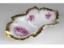 Lila indiai kosár mintás levél alakú Herendi porcelán hamutál