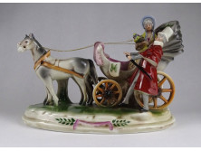 Jelzett német porcelán fiákeres kocsi fogat 24.5 cm