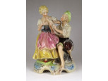 Halászfiú hallal és lánnyal jelzett német porcelán szobor 25.5 cm