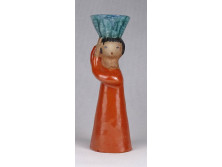 Jelzett iparművészeti figurális kerámia gyertyatartó 14.5 cm